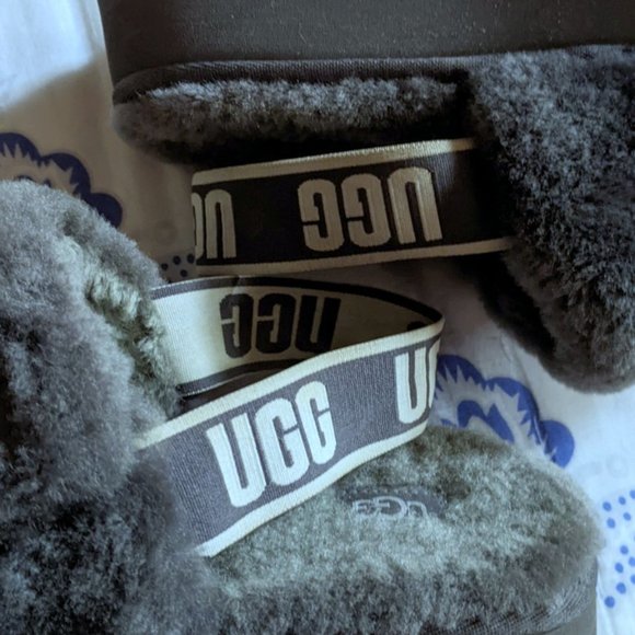 UGG Fluff Yeah Sheepskin Platform Slides Limited Edition Charcoal Size US 6 - Picture 7 of 9
